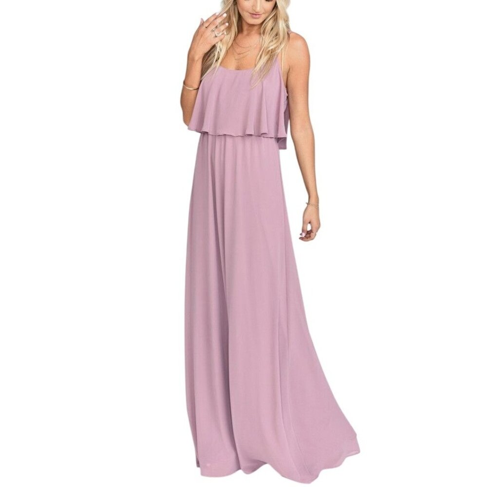 Show Me Your MuMu Caitlin Ruffle Maxi Dress Antique Rose Chiffon Boho Whimsy Fes - Picture 1 of 14